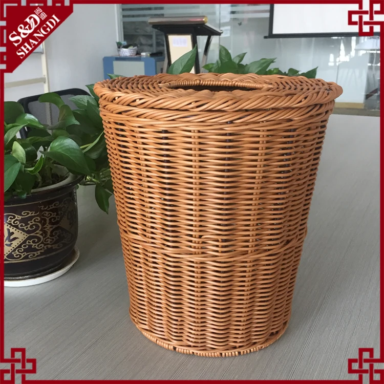 Custom Size Rattan Round Baskets With Lid Wholesale Plastic Trash Cans