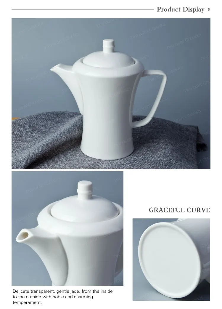 Hotelware Porcelain Tableware Fine Ceramic White Crockey tea and coffee pot for 5 star