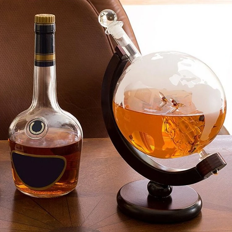 Hot sale Handmade Globe Decanter Whiskey Set with big base for vodka Rum whiskey tequila whiskey decanters