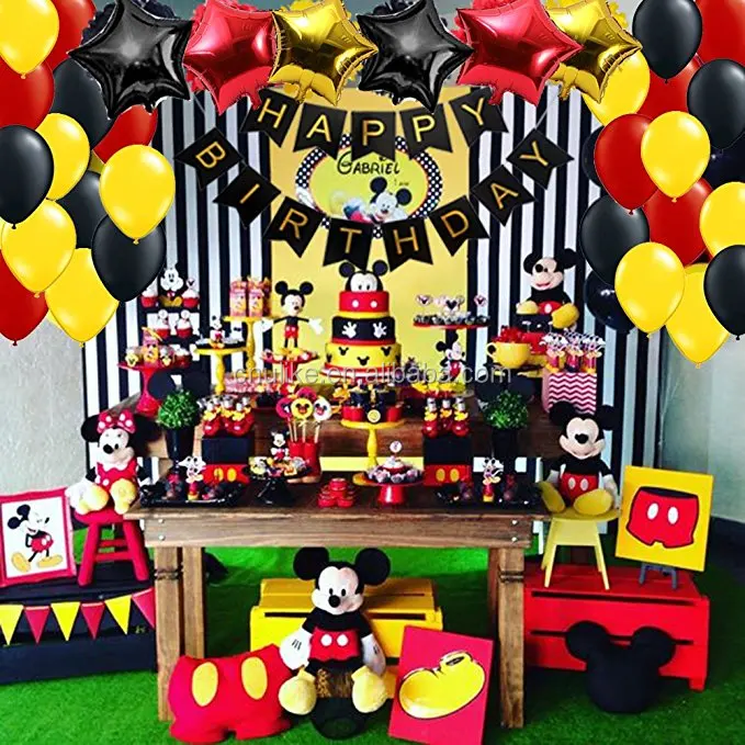 Mickey Mouse Decoraciones De Fiesta De Cumpleanos Amarillo Rojo Negro De La Ducha De Bebe Minnie Mouse Fiesta Conjunto De Banner De Cumpleanos Feliz Buy Suministros Para Fiestas De Mickey Mouse