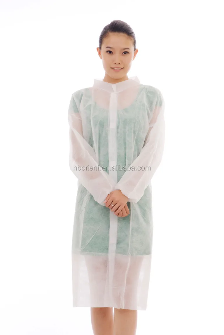 Disposable Lab Coat With Shirt Collar Elastic Wrist S M L Xl Xxl Size