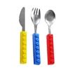 Legos silicone building blocks utensils set spoon knife and fork in silicone handle