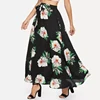 Fashion latest design women black casual mid waist long flower print skirt