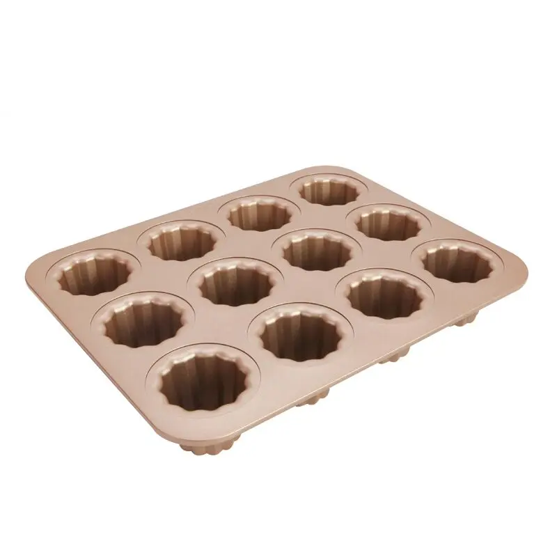
CARBON STEEL BAKEWARE CHAMPAGNE GOLD 12 CUP NON STICK CANNELE MOULD CUPCAKE PAN 