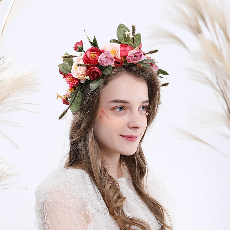 Wholesale Colorful Head Crown Flower Design Hawaiian Artificial Bridal