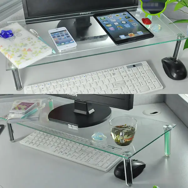 Dsg03 Tempered Glass Elevated Monitor Riser Stand Platform Shelf Stand