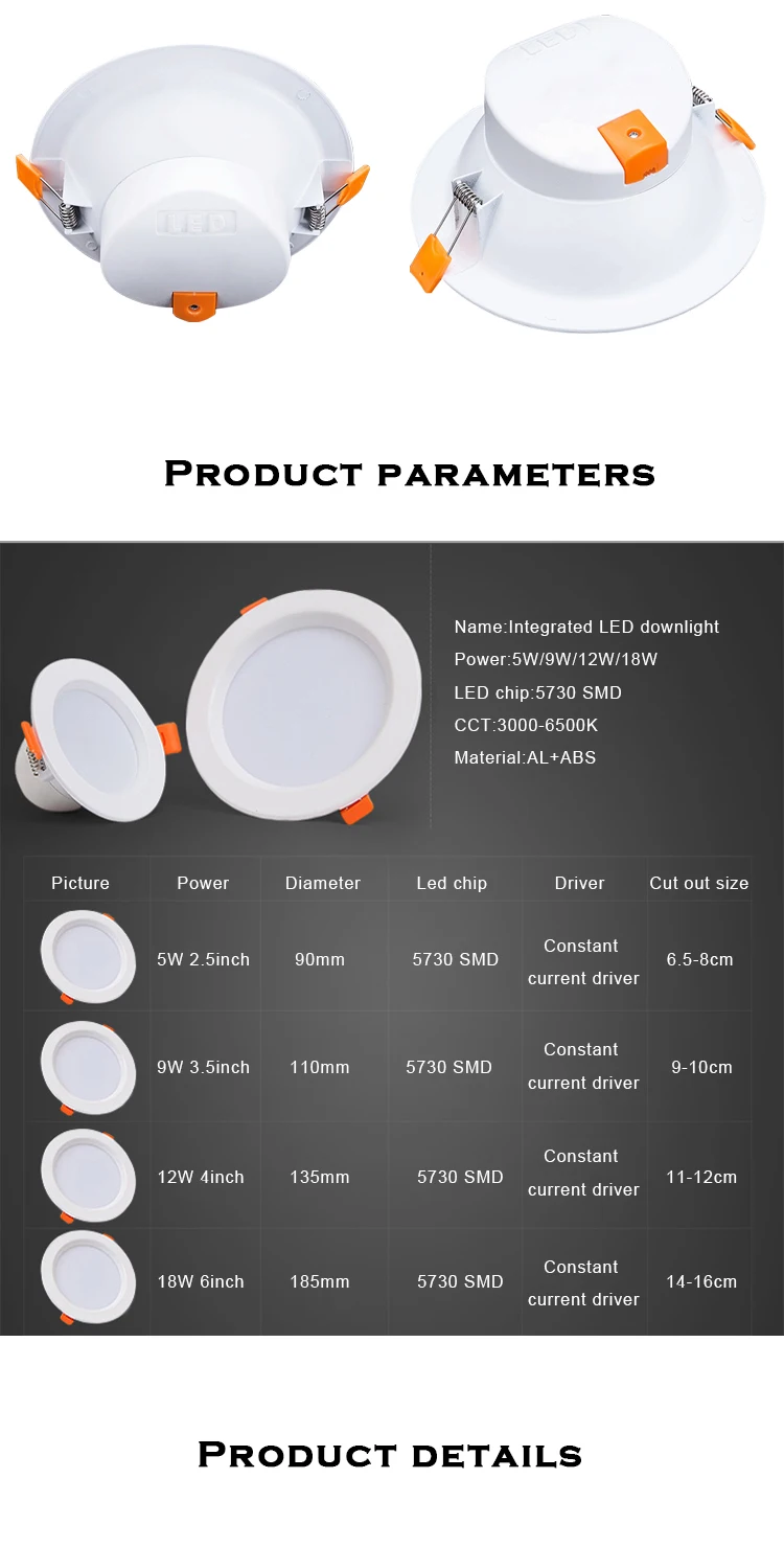 New Product Recessed Down Light 2.5 inch 5W 3.5 inch 9W Integrated LED Downlight