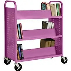 Library Double Sided Book Trolley / Mobile Steel Book Cart For Sale ...