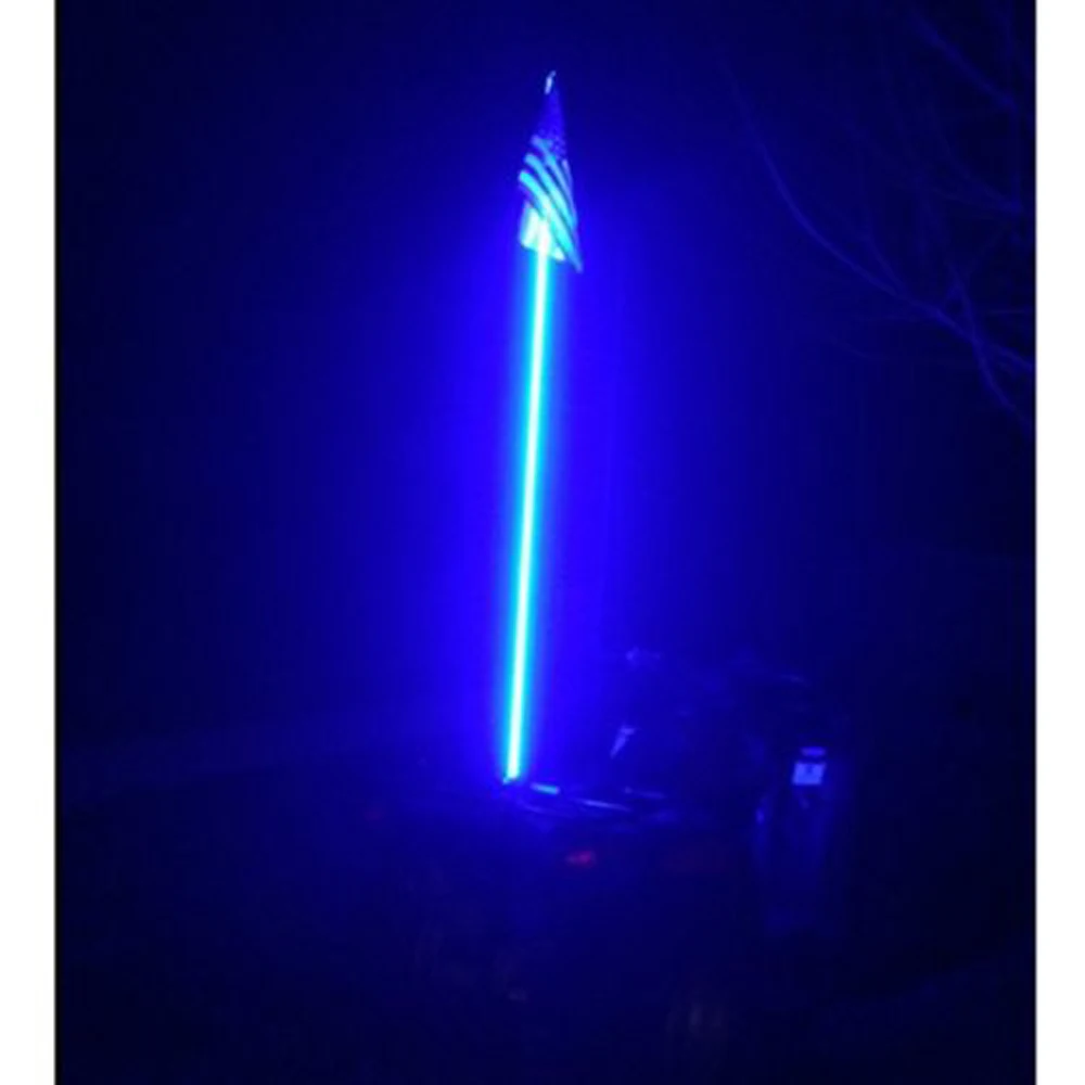 5ft Lighted Spiral LED Whip Antenna w/Flag Blue-tooth for ATV Polaris RZR UTV