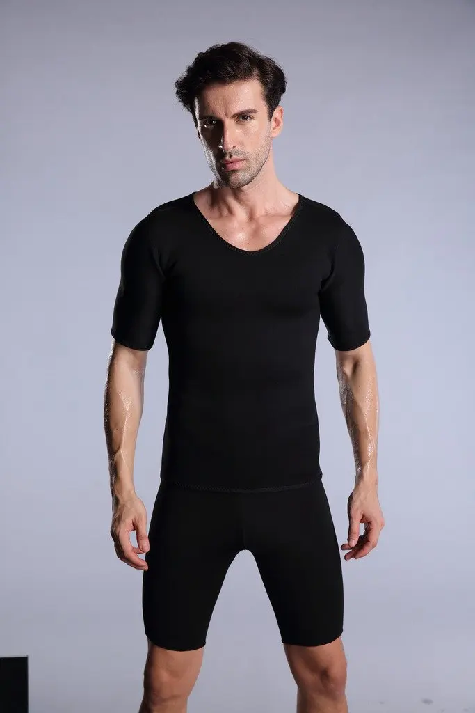 Mens Hot Thermo Body Shaper T Shirt,Slimming Neoprene Bodysuit,Workout