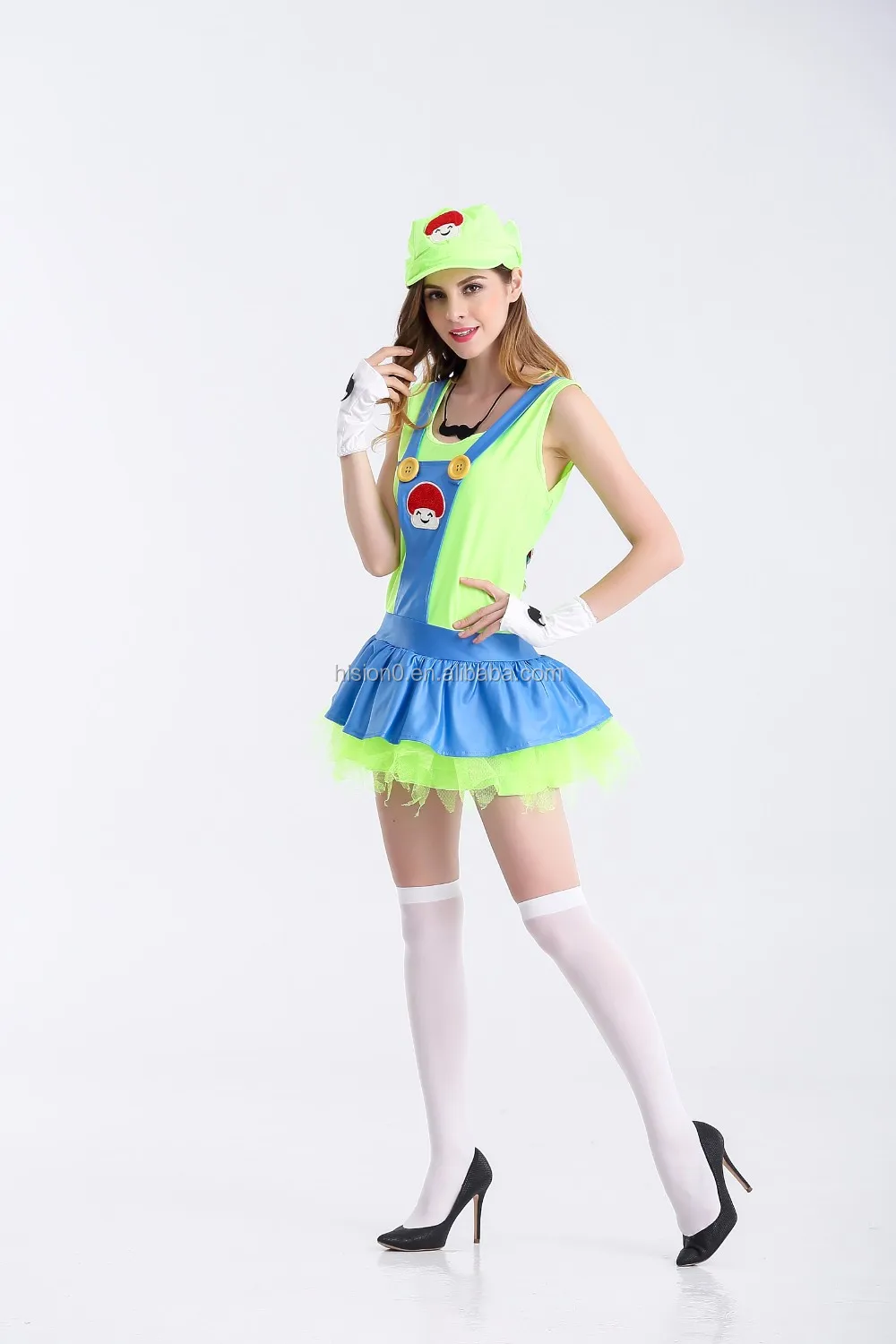 Sexy Halloween Cosplay Super Mario Costume 4pcs Set Green Costume Hot