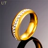 U7 full zirconia wedding bands rings for women/men channel setting 18K gold plated stainless steel female rings with gift box