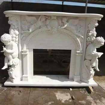 Antique Design Marble Fireplace With Angels For Home Decoration