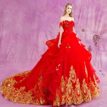 fa76 trajes de novias 2017 gótico rojo vestido de la princesa