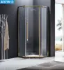 Gold stainless steel frame 8mm tempered glass sliding shower door