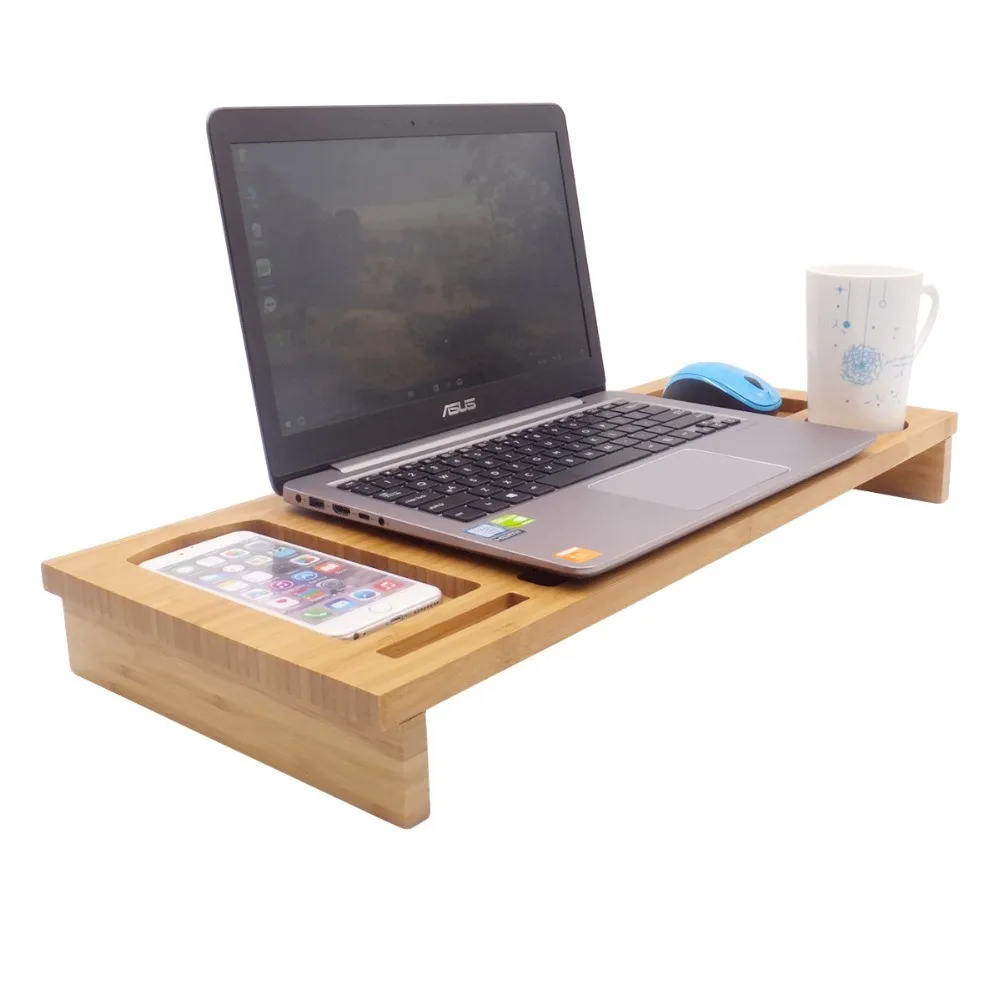 Bamboo Laptop Stand Monitor Stand Riser With Storage Organizer