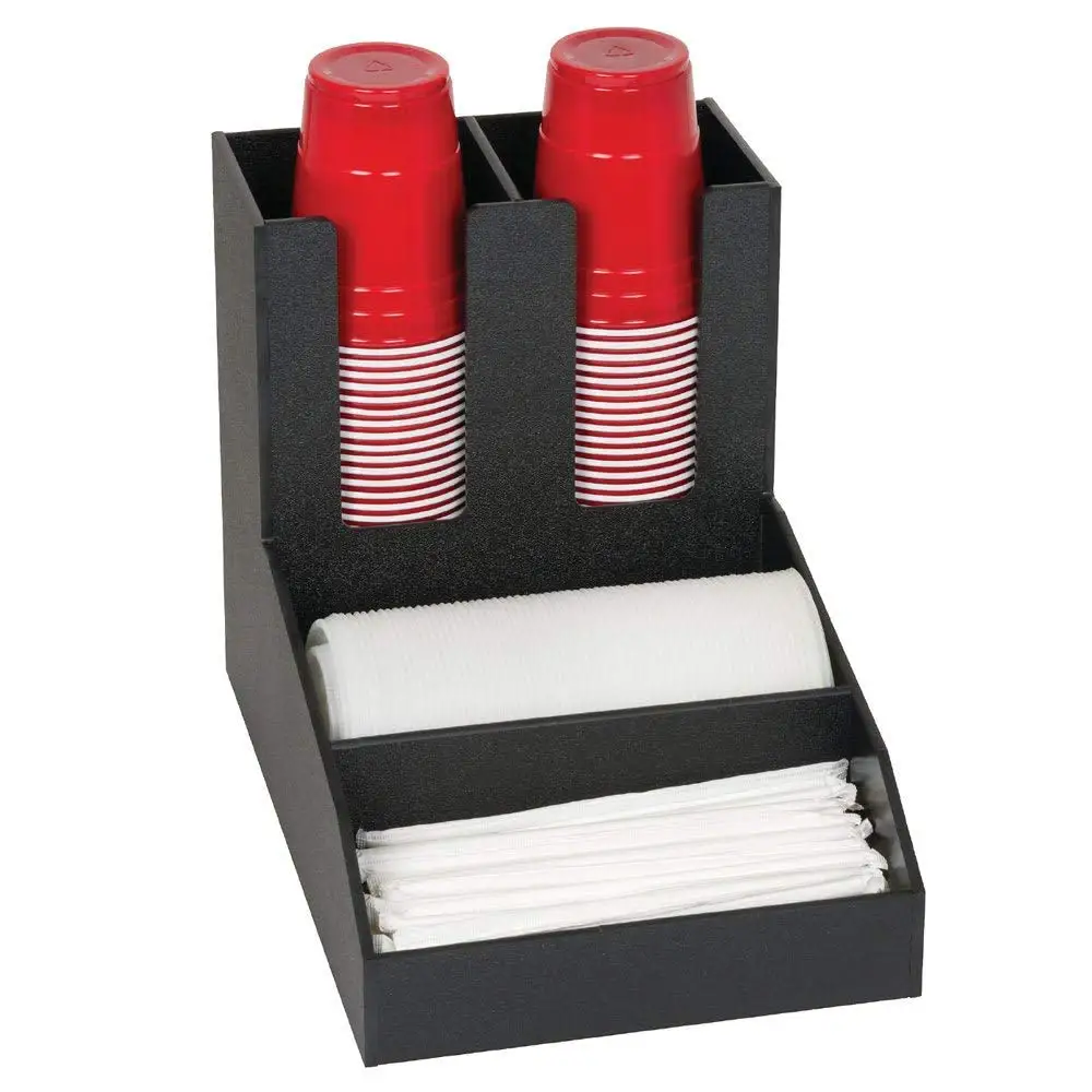 TableTop King CLCO-2BT 4-Compartment Cup, Lid & Straw Organizer - 11.13" x 9.5", Polystyrene, Black