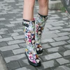 Women's lovely drawing high rubber rain boots with buckle