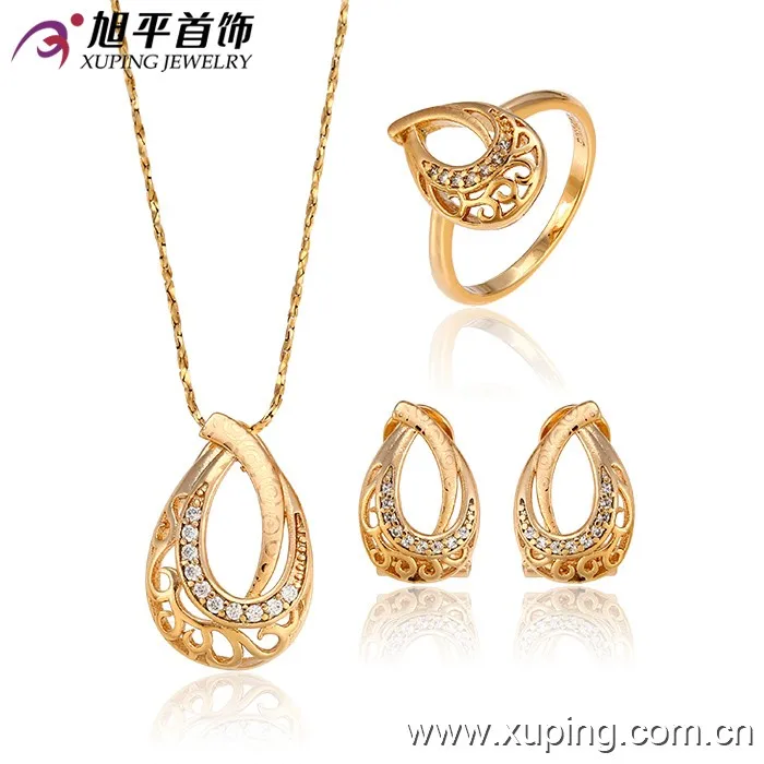 62976 Xuping Fashion China Wholesale 18k Charming Glass Gold Jewelry Set Necklaces Bridal