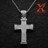Stainless Steel Setting Pave Genuine Diamond Large Cross Pendant Charm