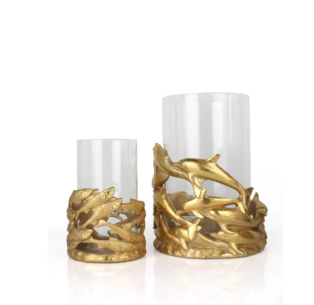 Special Resin Goldleaf Bamboo Shape Base Glass Candle Holder supplier