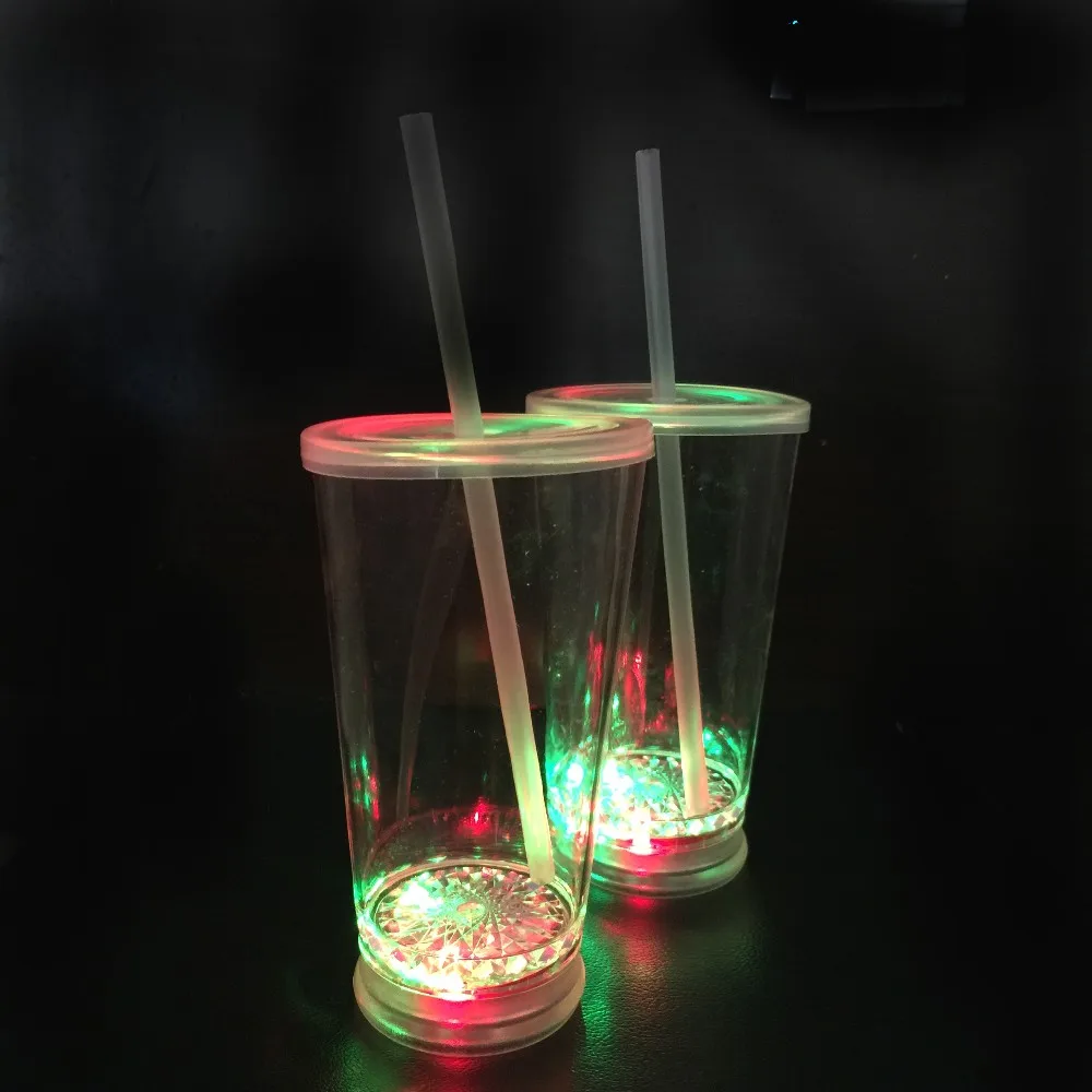 16oz Led Sound Activated Colorful Glass Straw Cups With Lid Buy