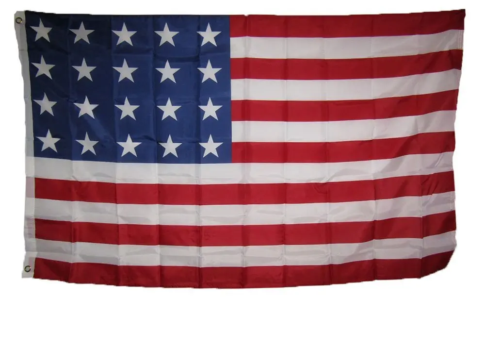 3x5 USA American 20 Star Linear 1818 Historical Flag 3'x5' Super Polyester Nylon House Banner Grommets Double Stitched Metal Eyelets For Hoisting Fade Resistant Premium Quality