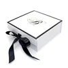 High Quality Flat Folding Custom Cardboard Packaging Gift GlossFinishing Foldable Present Box With Black Ribbon