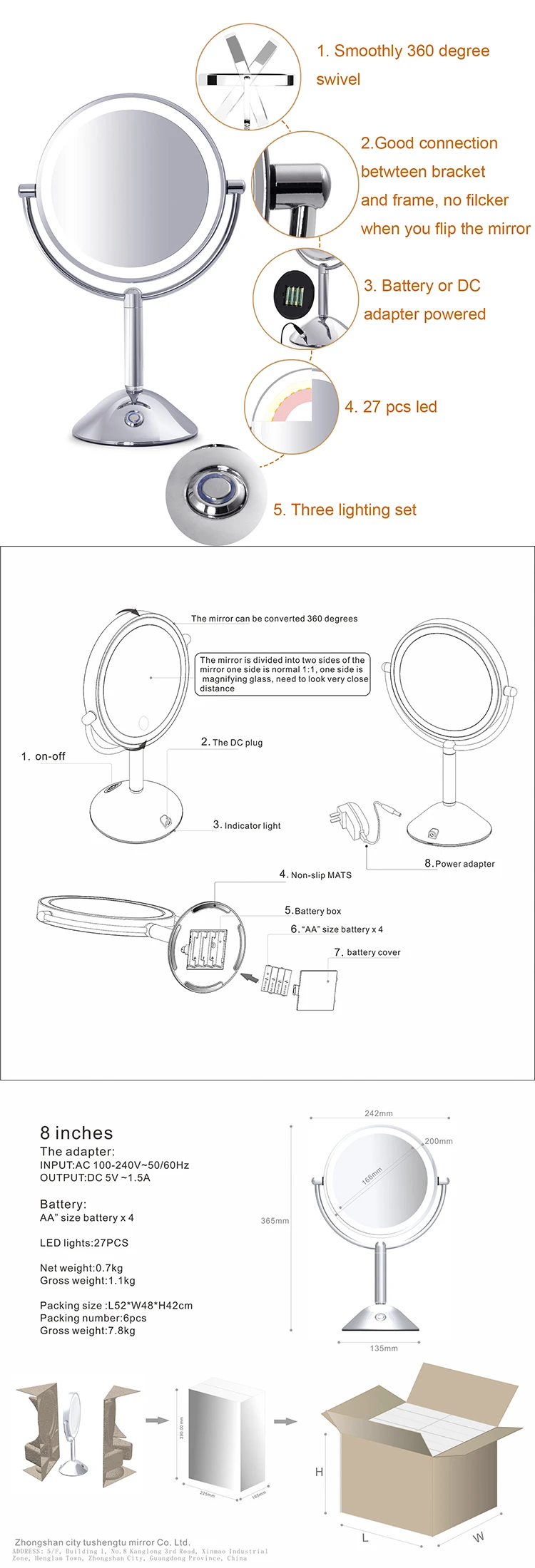 Double Sided Table Standing 10x/1x Magnifying Led Illuminated Ring