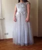 Plus Size Jewel Sleeveless A Line Tulle Formal Party Wear Gowns Appliqued Floor Length Prom Dress
