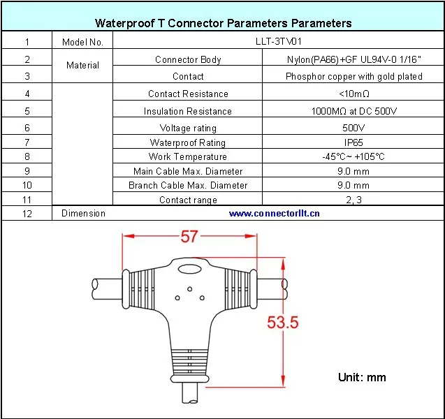 White Color Led Lighting Cable Joint Outdoor Waterproof T Connector Tee