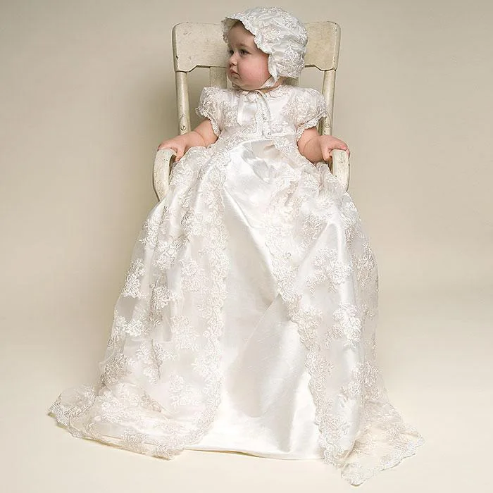 Lace Toddler Baby Baptism Christening Gown First Communion Dresses With Bonnet 