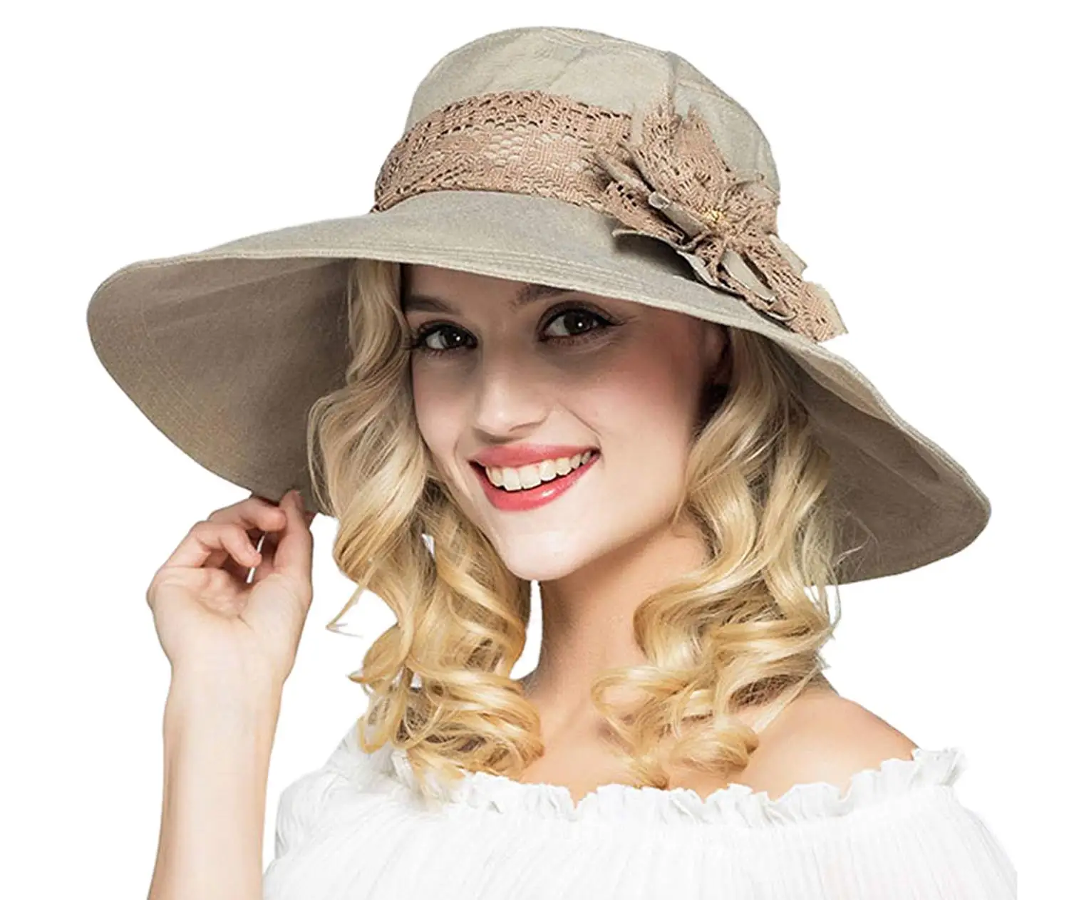 Elonglin Womens Wide Brim Beach Hat Sun Hat Brim Detachable Foldable Beach USP Anti-Sunlight Anti-UV