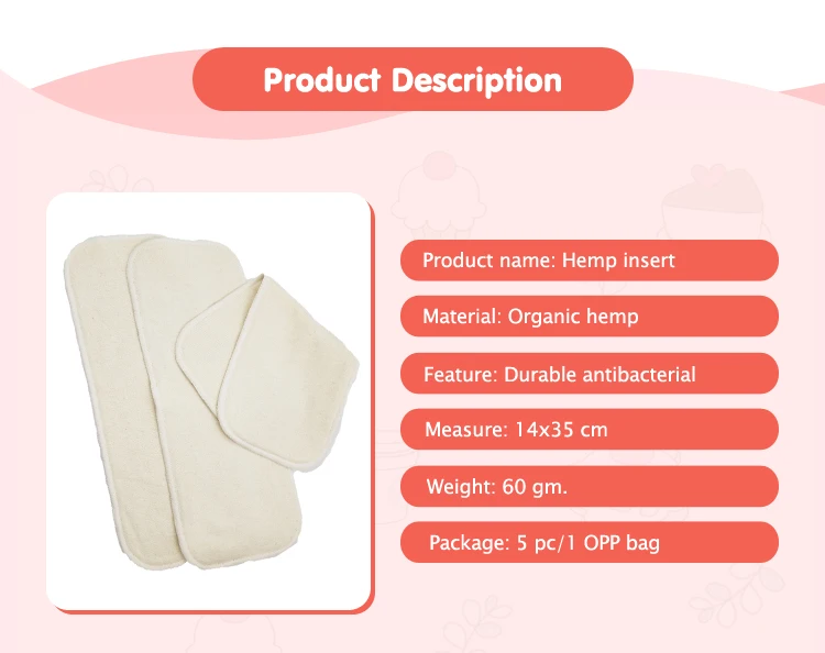 Ecological Organic Hemp Baby Diaper Insert 4 Layers Baby Cloth Insert ...