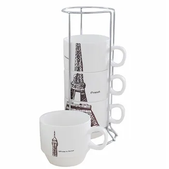 Donghan Eiffel Tower Stackable Coffee Mugs With Rack Donghan Eiffel Tower Stackable Coffee Mugs With Rack