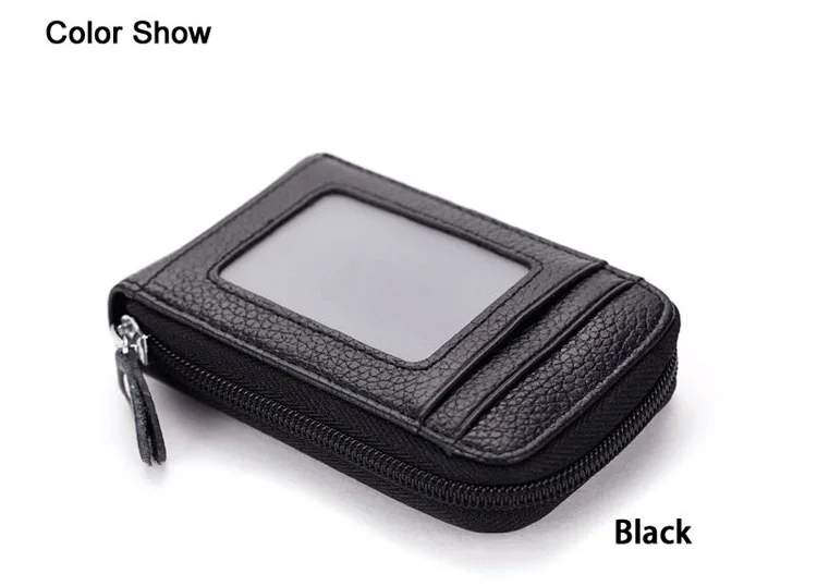 Front Transparent Pvc Window Id Credit Card Holder Genuine Leather