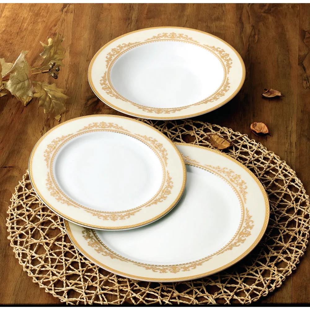 Portuguese Ceramic Porcelain 18 Pcs Luxury Royal Gold Plated Dinnerware