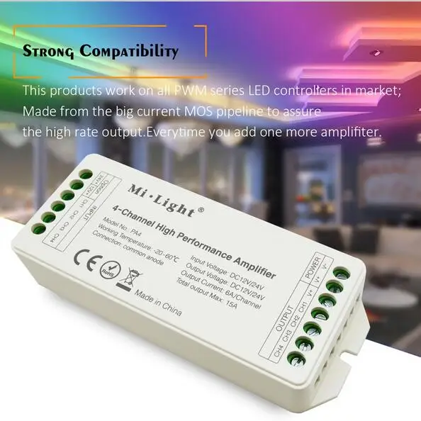 DC12V/24V 15A Milight 4-Channel Led Amplifier Controller for RGB RGBW LED Strip