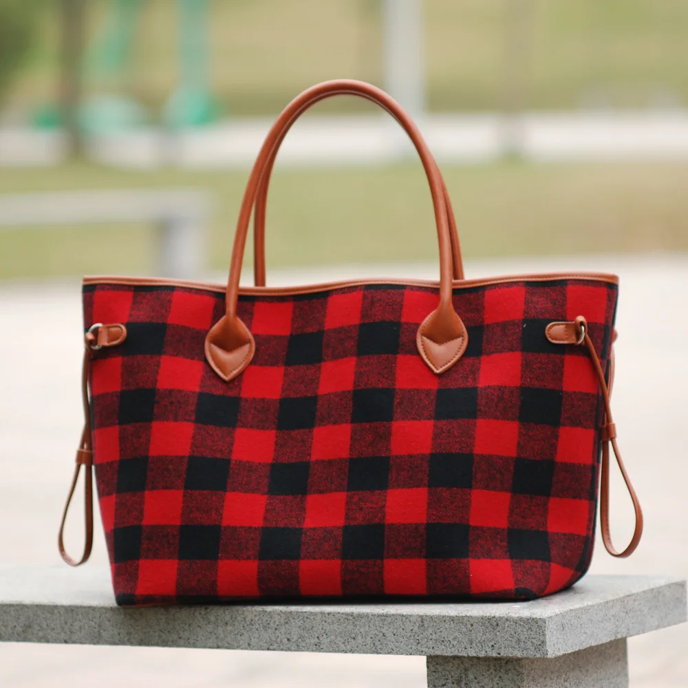 Wholesale Buffalo Plaid Tote Red Check Handbag With Pu Handle And ...