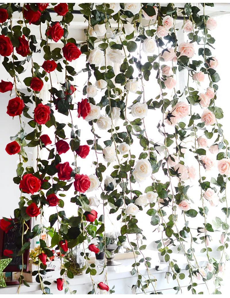 Garland A2 60 x 15 x 9 cm Colcolo Rose Garland Artificial Rose Vine with Green Leaves Flower Garland for Too