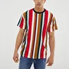 Latest design crew neck oversized multi color print vertical stripe men's tshirt