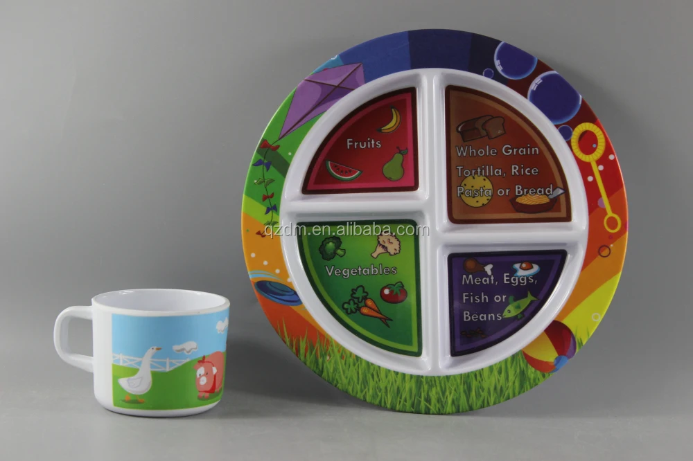 4 Section Dinner Plates And Milk Cups For Children