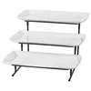 Modern style banquet used white rectangle 3 tiers fruit plate bulk party plate set with iron rack