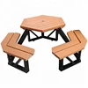 Recycled wood and iron hexagon patio furniture outdoor picnic table and benches set