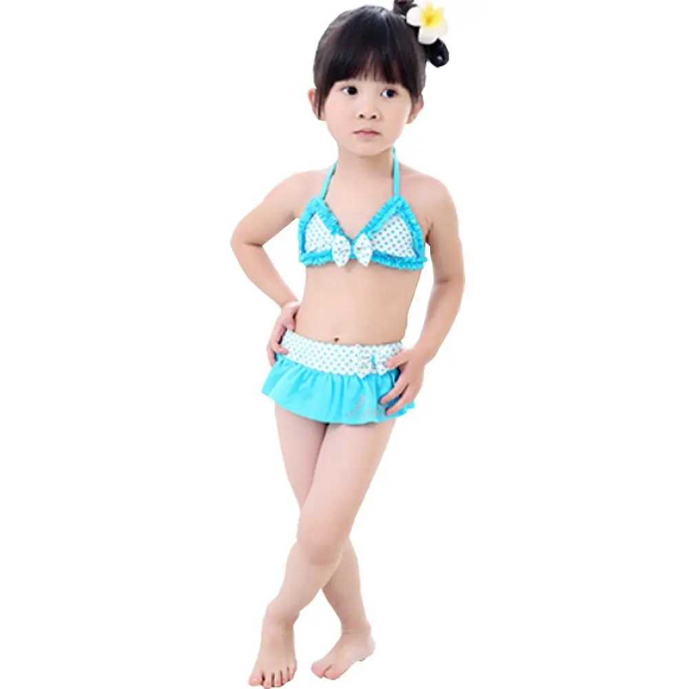 91270e83369a4 cute polka dot little girls swimsuit kids two pieces bikini s...
