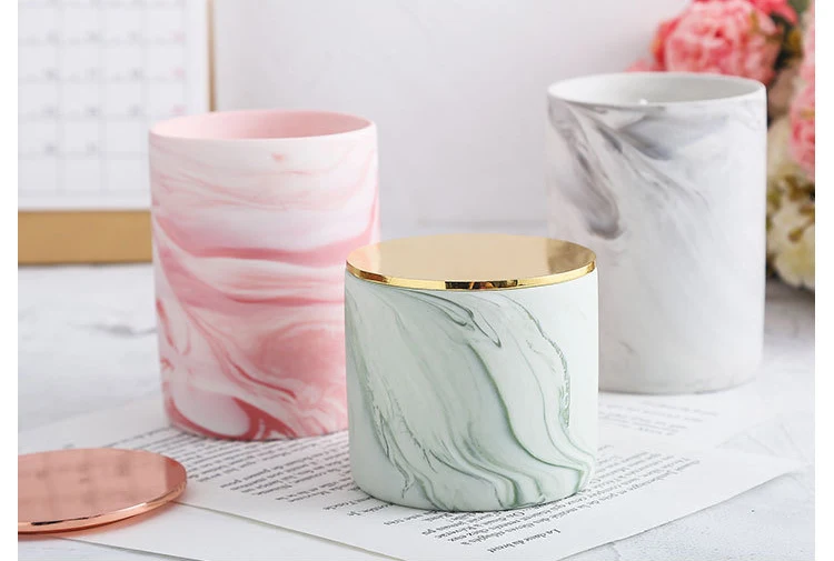 Popular OEM marbling natural soy wax candle jar with lid