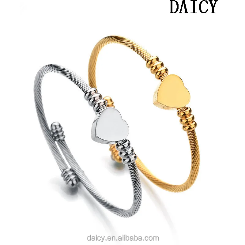 DAICY 2017 new fashion women heart charms stainless steel cable bracelet