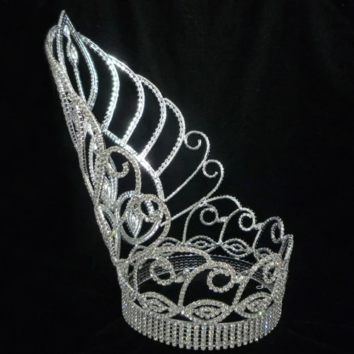 Fashion Metal Tall Pageant Crystal Full Round Crown Royal Queen Crown