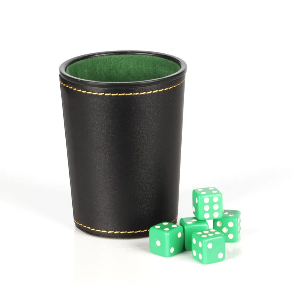 Professional Customize Dice Leather Shaker Cups With 5 Plastic Dice For