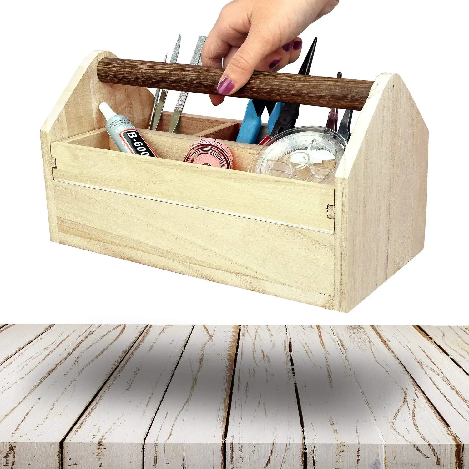 Natural Wood Color Wooden Craft Tool Box With Handle - Buy Wooden Craft